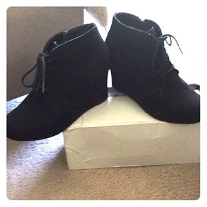 Black suede wedge ankle booties